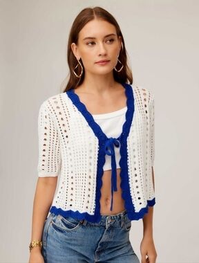 Fifteen Twenty Betsy Pointelle Jacquard Crochet Top - Off White Xs